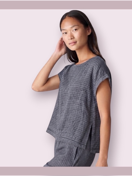 Eileen Fisher Tops - Eileen Fisher Puckered Organic Linen Ballet Neck Top